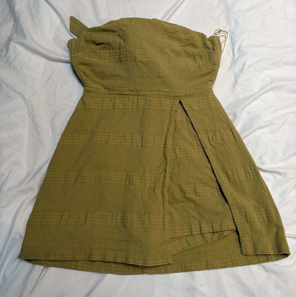 Free People Olive Green Textured Strapless Skort with Wooden Buttons